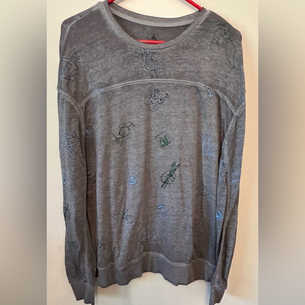 Disney Ink & Paint Mickey Donald Gray Jersey Unisex Pullover Sweatshirt‎ Large